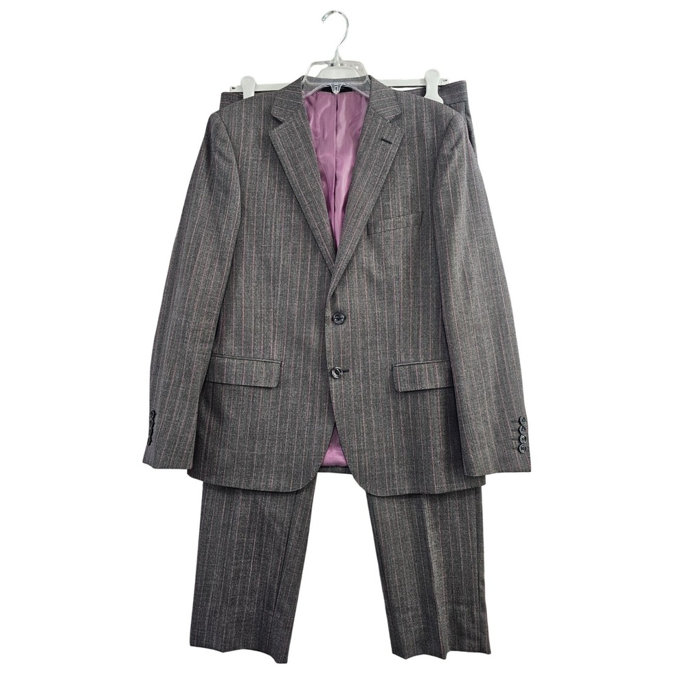 Lanificio Di Biella Zanetti Porto Suit Men 42S Grey Pink Pinstripe 100% Wool EUC